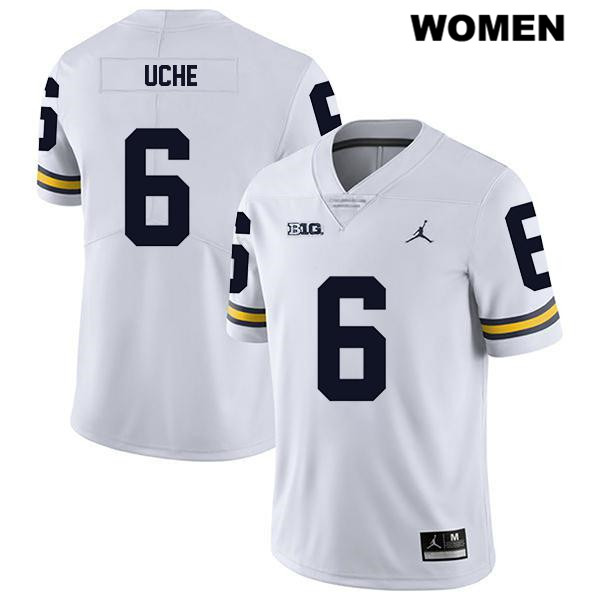 Women's NCAA Michigan Wolverines Josh Uche #6 White Jordan Brand Authentic Stitched Legend Football College Jersey YN25A47XD